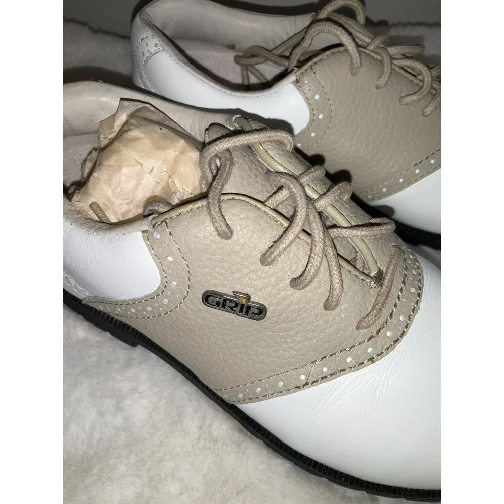 GRIP GT Classic Women's Golf Shoes NEW size 6 White & Tan - Picture 7 of 9